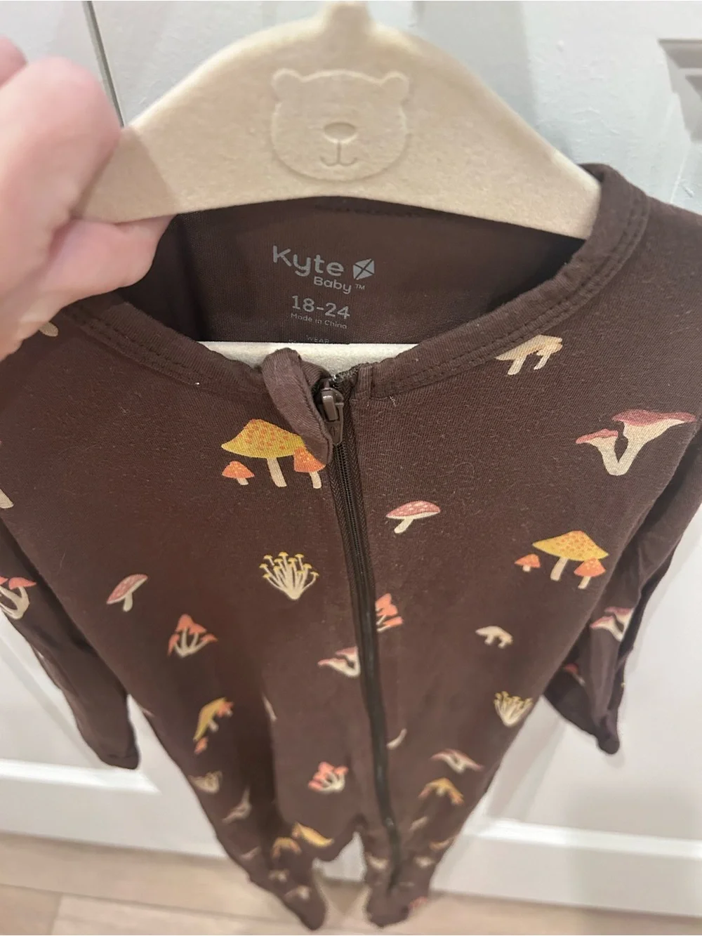 Kyte BABY Brown Footed Pajama with Mushroom Print